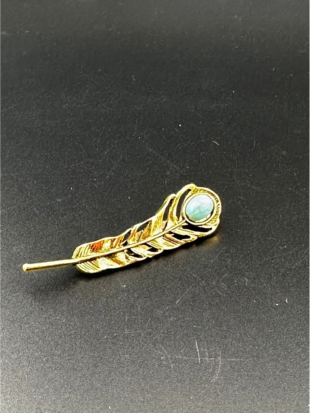 Vintage-Style Feather and Stone Brooch